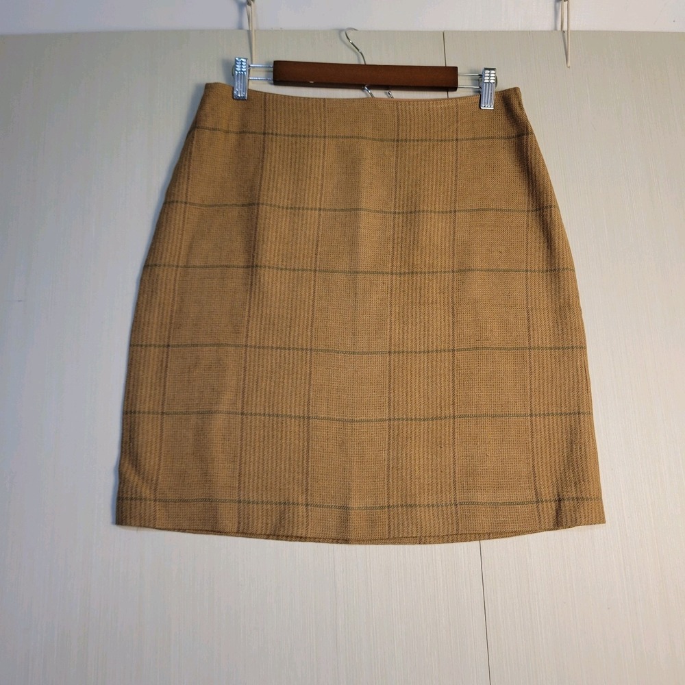 Ralph Lauren Purple Label Careen Tweed Skirt SZ 12 Window Plaid Silk Linen $990